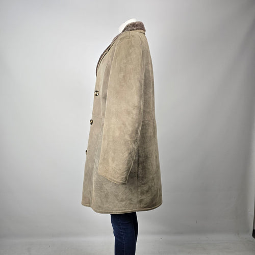 Vintage Benjamin Simon Suede Double-Breasted Coat Oversized Boyfriend Fit, Shearling Size L/XL