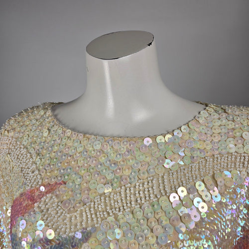 Vintage Camia 100% Silk Iridescent Sequin Beaded Abstract Top Blouse Size S