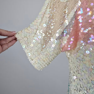 Vintage Camia 100% Silk Iridescent Sequin Beaded Abstract Top Blouse Size S