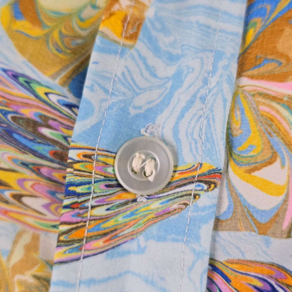 Baymart Vintage 1970s Abstract Floral Print Button Up Shirt Blue Size M/L