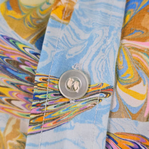 Baymart Vintage 1970s Abstract Floral Print Button Up Shirt Blue Size M/L