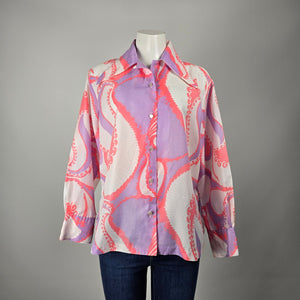 Vintage EK Polyester Psychedelic Abstract Button Front Blouse Shirt Size M/L