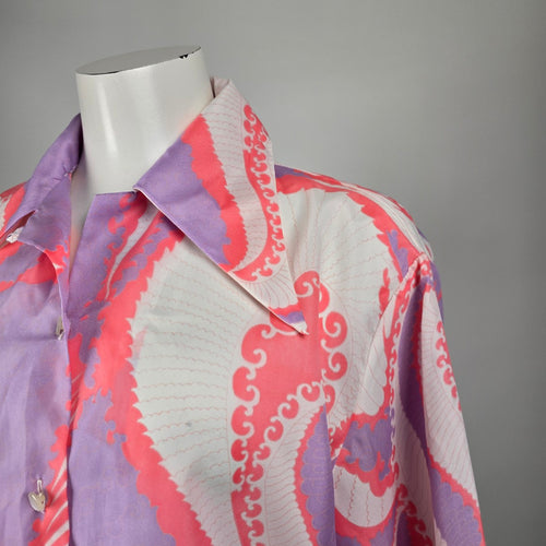 Vintage EK Polyester Psychedelic Abstract Button Front Blouse Shirt Size M/L
