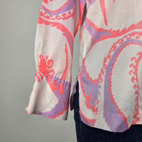 Vintage EK Polyester Psychedelic Abstract Button Front Blouse Shirt Size M/L