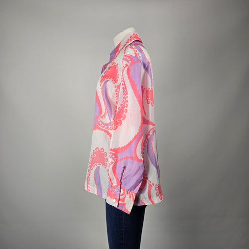 Vintage EK Polyester Psychedelic Abstract Button Front Blouse Shirt Size M/L