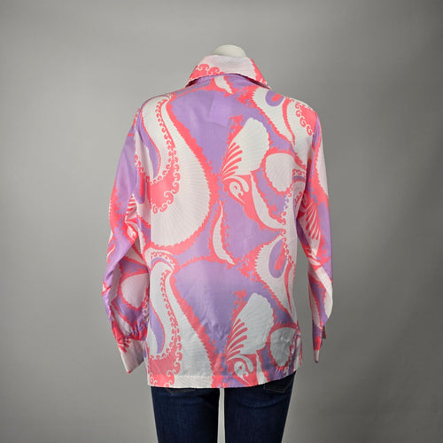 Vintage EK Polyester Psychedelic Abstract Button Front Blouse Shirt Size M/L