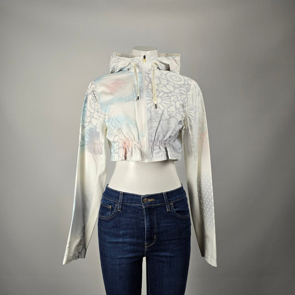 Lululemon Cropped Hooded Zip Jacket White Floral Print Lightweight Size S