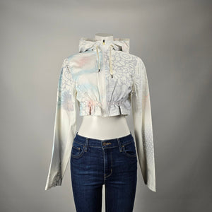 Lululemon Cropped Hooded Zip Jacket White Floral Print Lightweight Size S