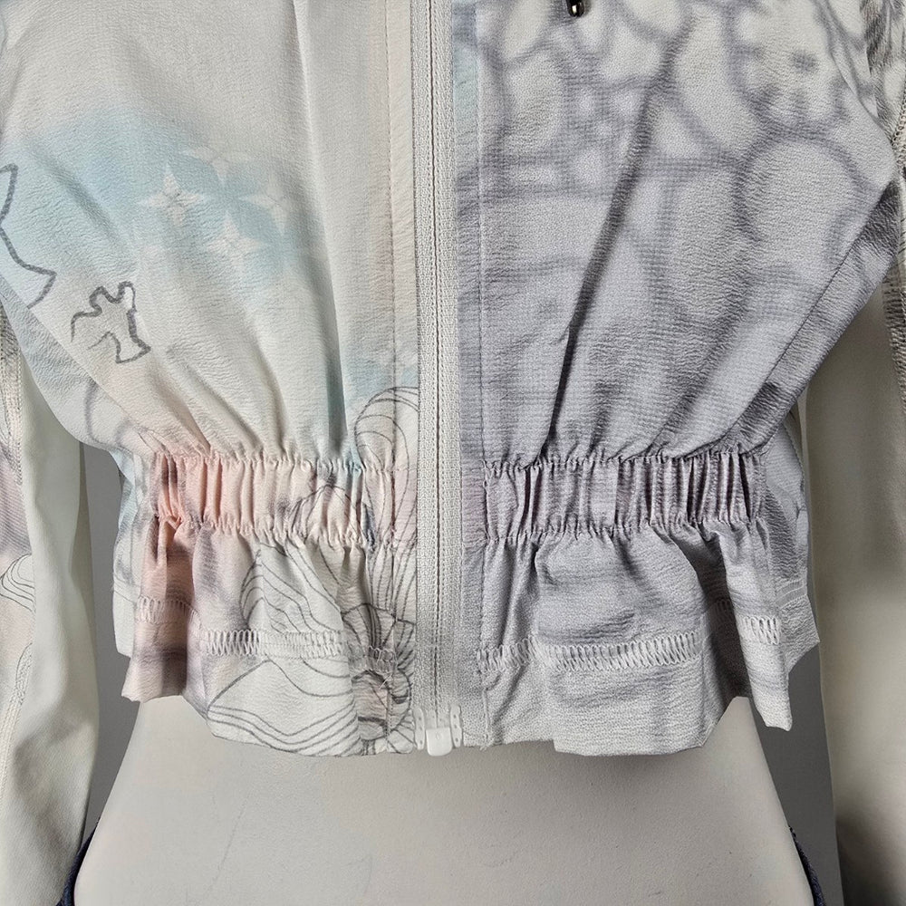 Lululemon Cropped Hooded Zip Jacket White Floral Print Lightweight Size S