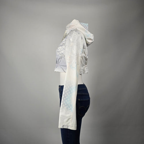 Lululemon Cropped Hooded Zip Jacket White Floral Print Lightweight Size S