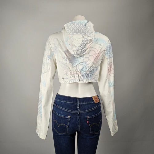 Lululemon Cropped Hooded Zip Jacket White Floral Print Lightweight Size S