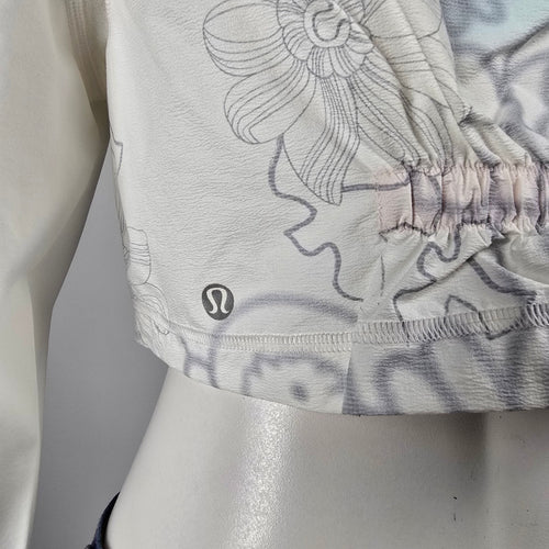 Lululemon Cropped Hooded Zip Jacket White Floral Print Lightweight Size S