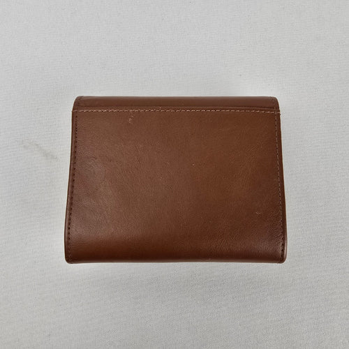 Vintage Brown Genuine Leather Trifold Wallet Colorblock Yellow Black