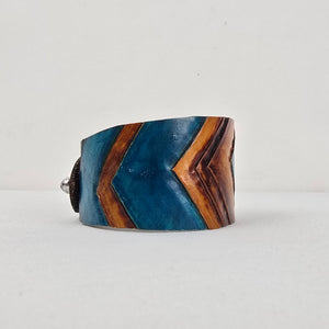 Handmade Blue Brown Chevron Leather Cuff Bracelet