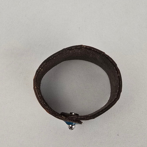 Handmade Blue Brown Chevron Leather Cuff Bracelet