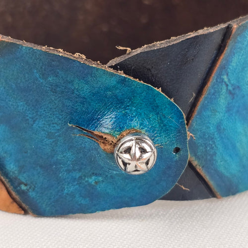 Handmade Blue Brown Chevron Leather Cuff Bracelet