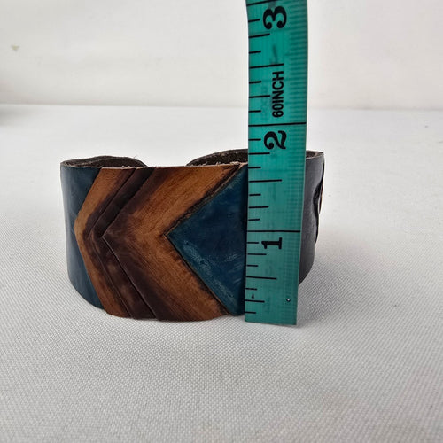Handmade Blue Brown Chevron Leather Cuff Bracelet