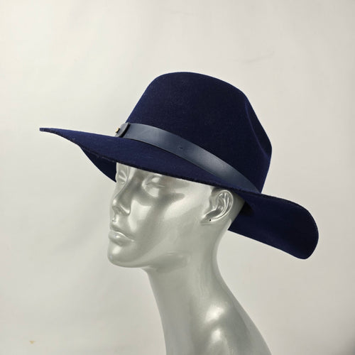 Wyeth Navy Blue 100% Wool Wide Brim Fedora Rancher Hat
