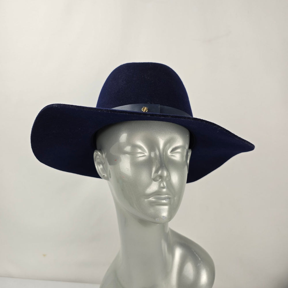 Wyeth Navy Blue 100% Wool Wide Brim Fedora Rancher Hat