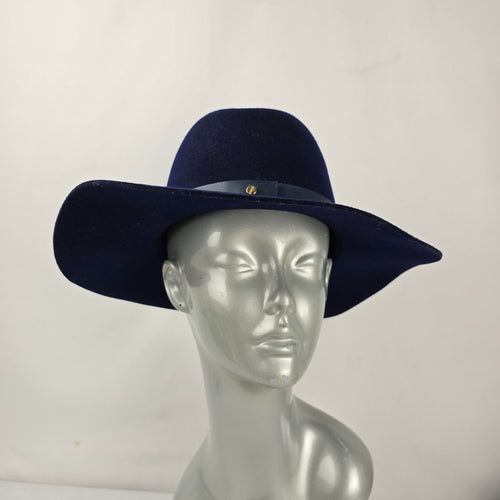 Wyeth Navy Blue 100% Wool Wide Brim Fedora Rancher Hat