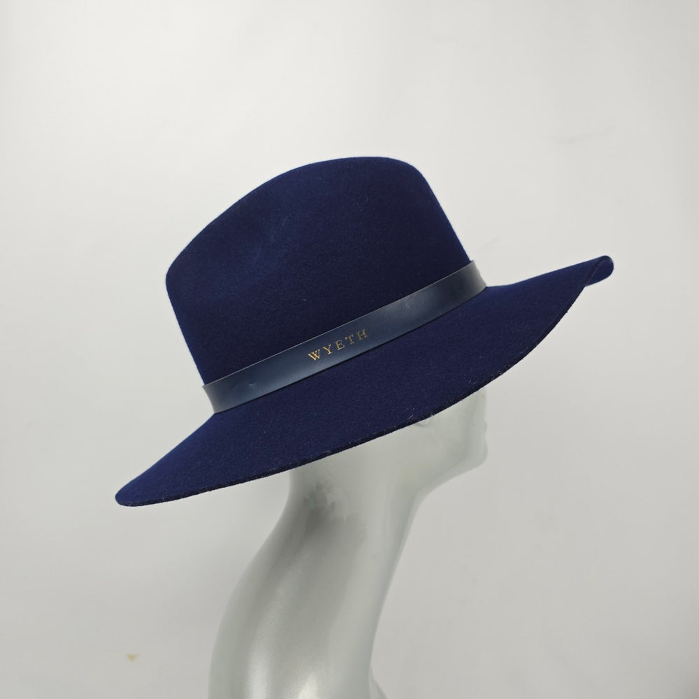 Wyeth Navy Blue 100% Wool Wide Brim Fedora Rancher Hat