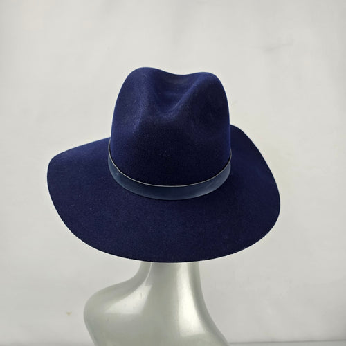 Wyeth Navy Blue 100% Wool Wide Brim Fedora Rancher Hat
