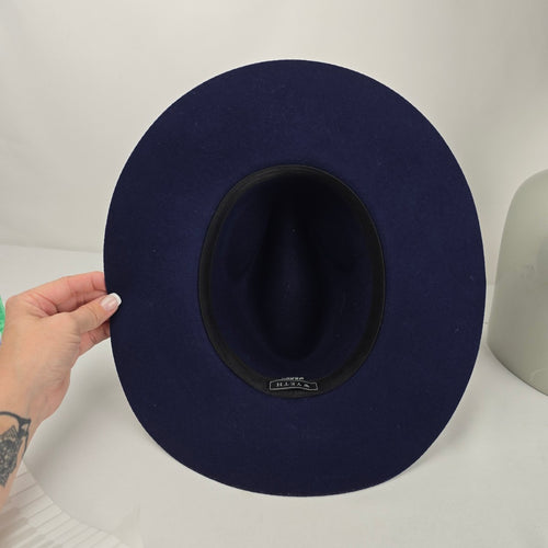 Wyeth Navy Blue 100% Wool Wide Brim Fedora Rancher Hat