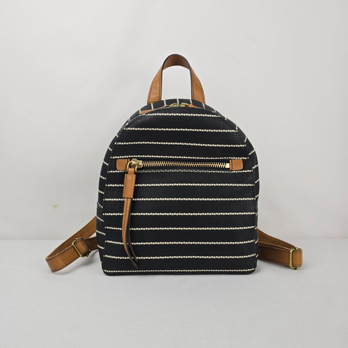Fossil Megan Black & White Striped Mini Backpack Leather Trim