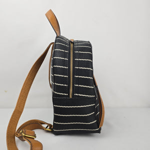 Fossil Megan Black & White Striped Mini Backpack Leather Trim