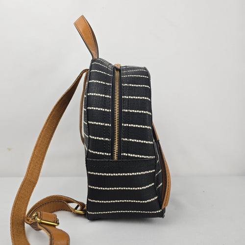 Fossil Megan Black & White Striped Mini Backpack Leather Trim