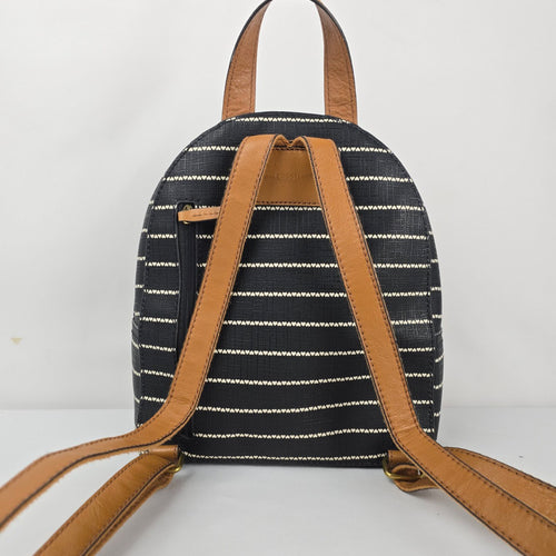 Fossil Megan Black & White Striped Mini Backpack Leather Trim