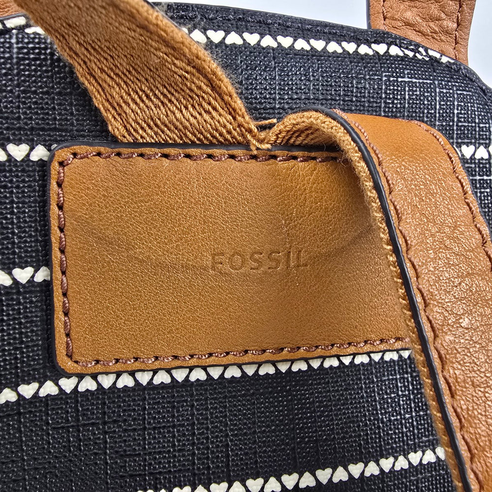 Fossil Megan Black & White Striped Mini Backpack Leather Trim
