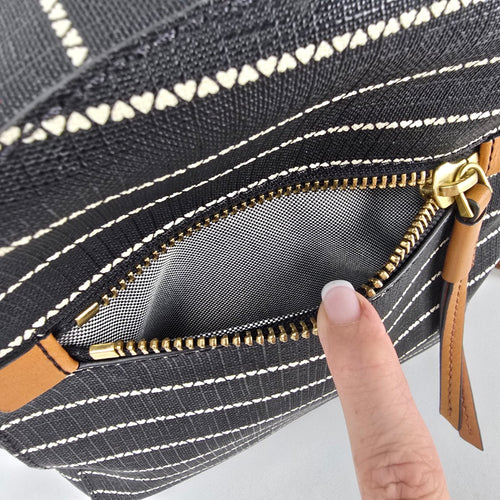 Fossil Megan Black & White Striped Mini Backpack Leather Trim