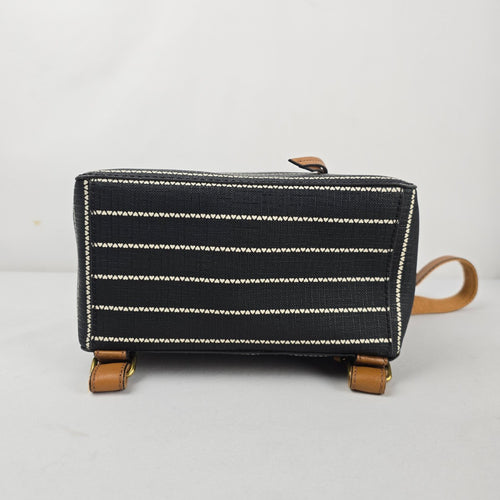Fossil Megan Black & White Striped Mini Backpack Leather Trim
