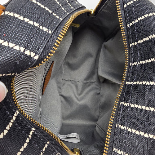 Fossil Megan Black & White Striped Mini Backpack Leather Trim