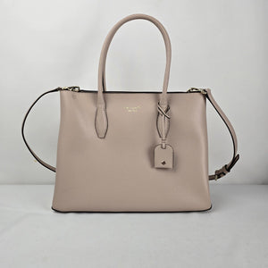 Kate Spade New York Eva Top Zip Leather Satchel Crossbody Tote Bag Warm Beige