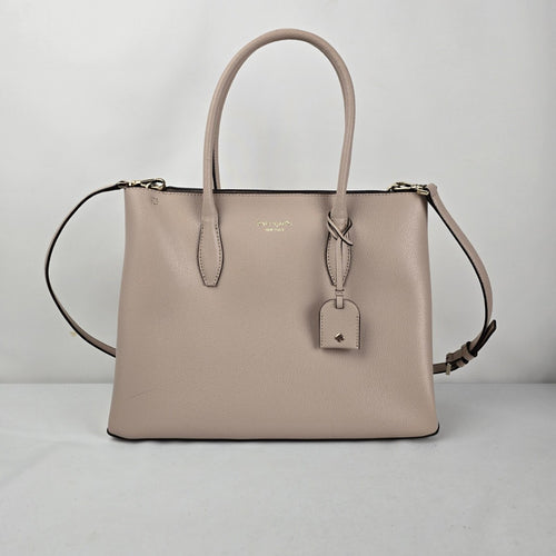Kate Spade New York Eva Top Zip Leather Satchel Crossbody Tote Bag Warm Beige