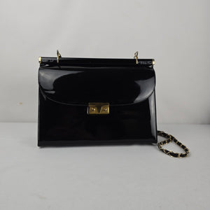 Vintage Mastercraft Black Patent Leather Handbag with Chain Strap — Made in Canada