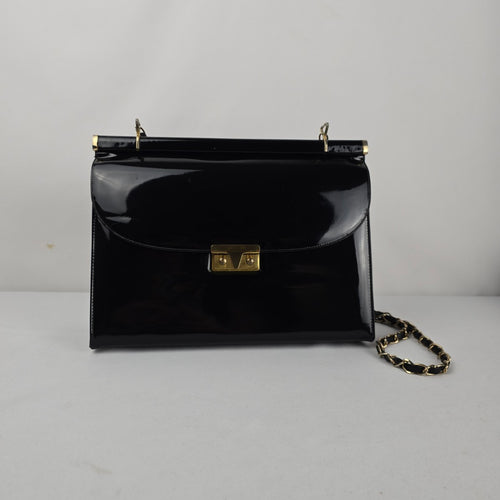 Vintage Mastercraft Black Patent Leather Handbag with Chain Strap — Made in Canada