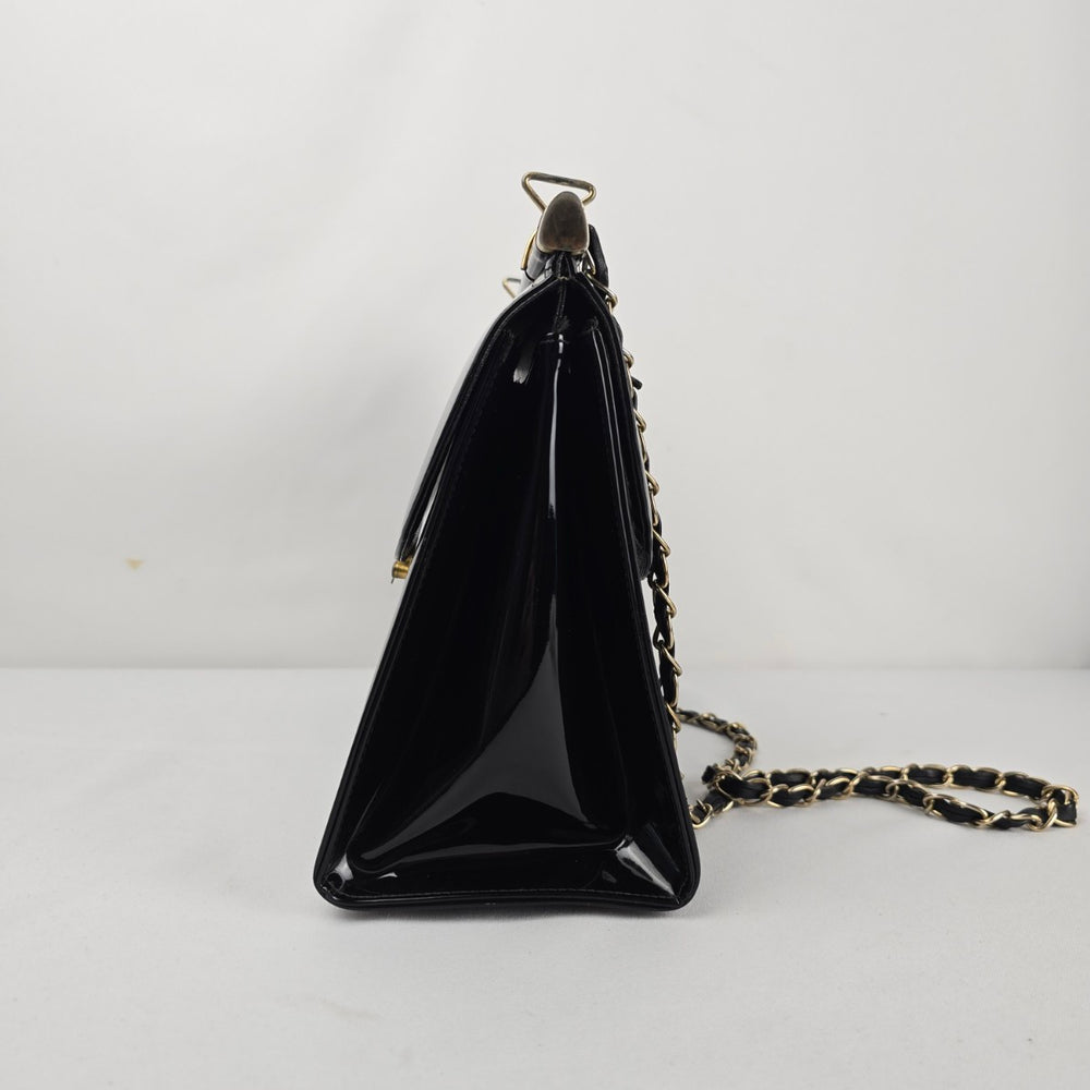 Vintage Mastercraft Black Patent Leather Handbag with Chain Strap — Made in Canada