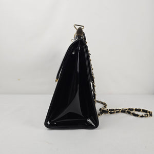 Vintage Mastercraft Black Patent Leather Handbag with Chain Strap — Made in Canada