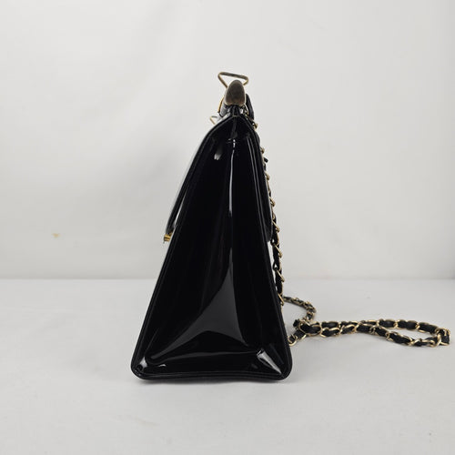 Vintage Mastercraft Black Patent Leather Handbag with Chain Strap — Made in Canada