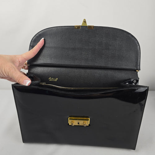 Vintage Mastercraft Black Patent Leather Handbag with Chain Strap — Made in Canada