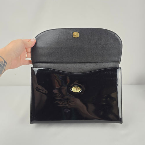 Vintage Mastercraft Black Patent Leather Handbag with Chain Strap — Made in Canada