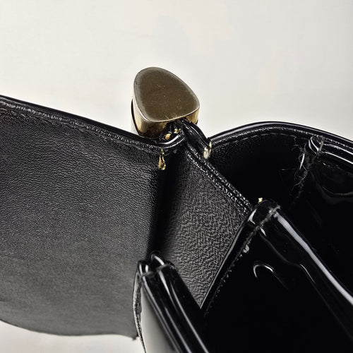 Vintage Mastercraft Black Patent Leather Handbag with Chain Strap — Made in Canada