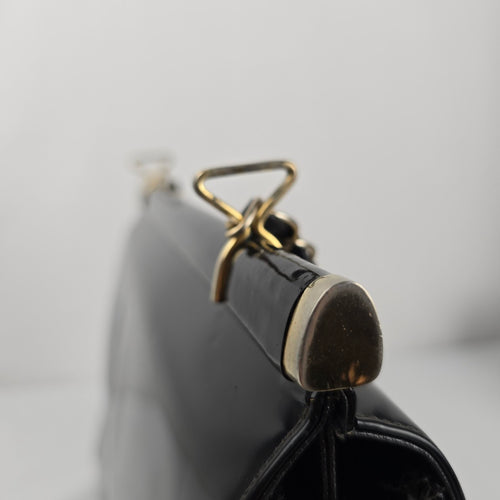Vintage Mastercraft Black Patent Leather Handbag with Chain Strap — Made in Canada