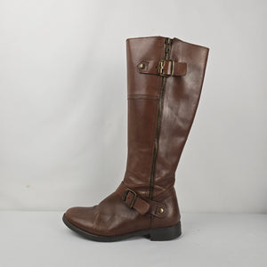ALDO Women's Brown Leather Knee High Riding Boots Buckle Zip Size 7.5