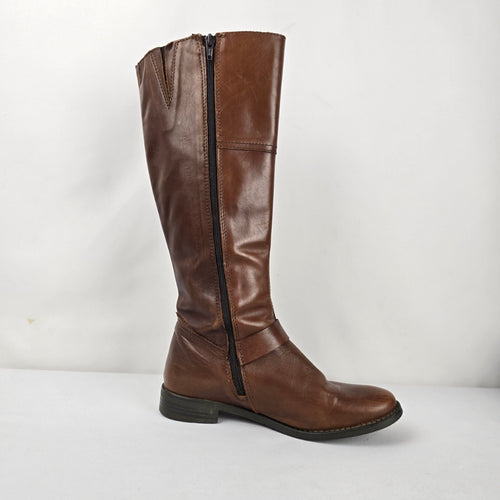 ALDO Women's Brown Leather Knee High Riding Boots Buckle Zip Size 7.5