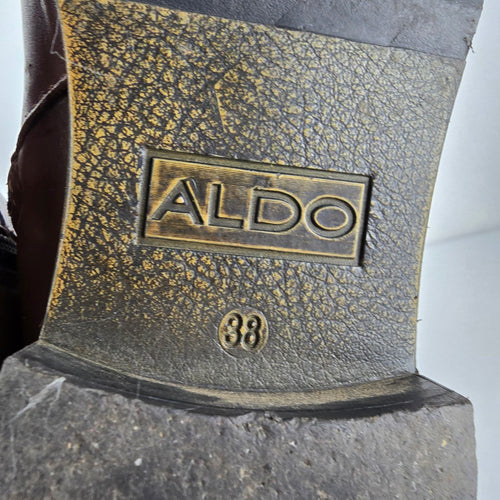 ALDO Women's Brown Leather Knee High Riding Boots Buckle Zip Size 7.5