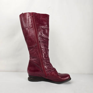Miz Mooz Bloom Burgundy Leather Knee High Boots Button Detail Size 7.5 Wide Calf